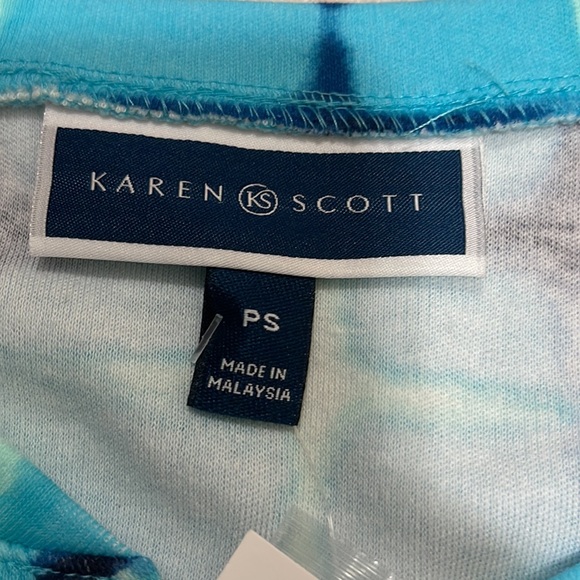 Karen Scott V-neck Front 4 buttons Short Sleeve Top Blue Navy White Stripes - Picture 6 of 13